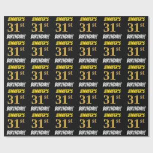Schwarz, Imitate/Nachahmungs-Gold, "31. BIRTHTAG" Geschenkpapier