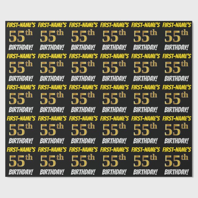 Schwarz, Imitate/Nachahmungs-Gold, "55. GEBURTSTAG Geschenkpapier (Flach)