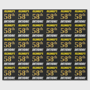 Schwarz, Imitate/Nachahmungs-Gold, "58. BIRTHDAY" Geschenkpapier