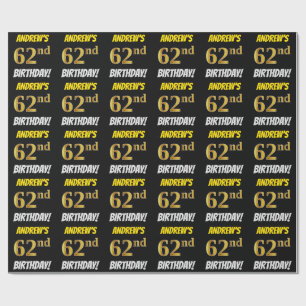 Schwarz, Imitate/Nachahmungs-Gold, "62. GEBURTSTAG Geschenkpapier