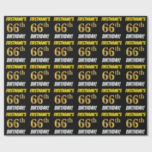 Schwarz, Imitate/Nachahmungs-Gold, "66. GEBURTSTAG Geschenkpapier