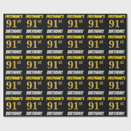 Schwarz, Imitate/Nachahmungs-Gold, "91. BIRTHTAG" Geschenkpapier