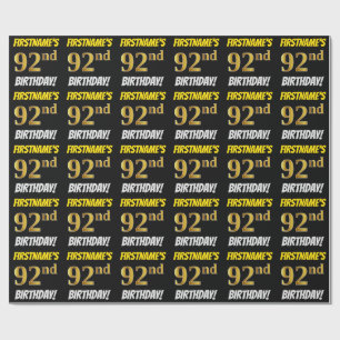 Schwarz, Imitate/Nachahmungs-Gold, "92. GEBURTSTAG Geschenkpapier