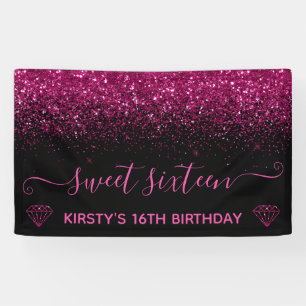 Schwarz & Imitate Rosa Glitzer Sweet 16 Banner