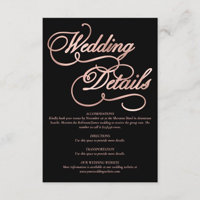 Schwarz & Imitate Rose Gold Kalligrafie Feierliche Begleitkarte (Vorderseite)