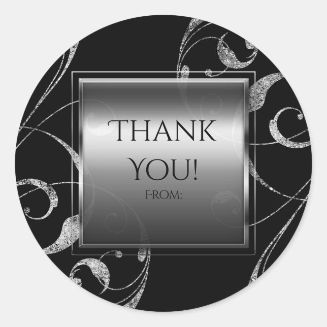 Schwarz & Imitate Silberglasflorensessel elegant Runder Aufkleber (Vorderseite)