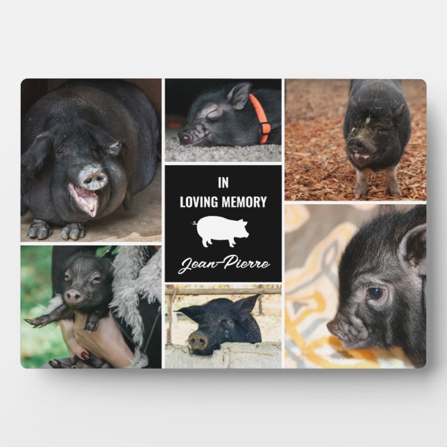 Schwarz in Love Memory Pet Pig FotoCollage Fotoplatte (Vorderseite)