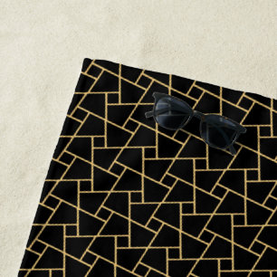 Schwarz-Islamisches Mosaik-Muster Gold-Effekt-Kont Strandtuch