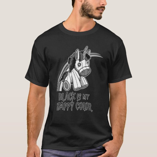 Schwarz ist mein glückliches farbgotisches Unicorn T-Shirt (Vorderseite)