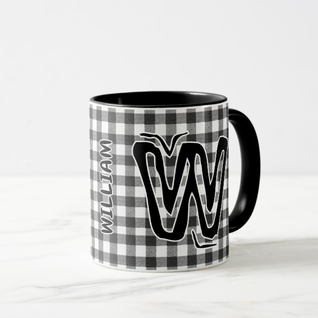 Schwarz Kariert (Name der antiken Monogramm) Vinta Tasse (VorderseiteRechts)