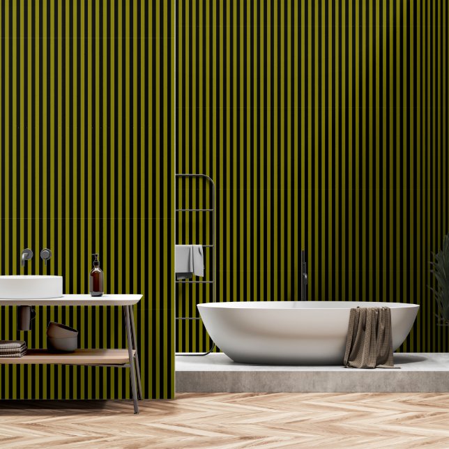 Schwarz-Khaki-Grünstreifen Tapete (Badezimmer)