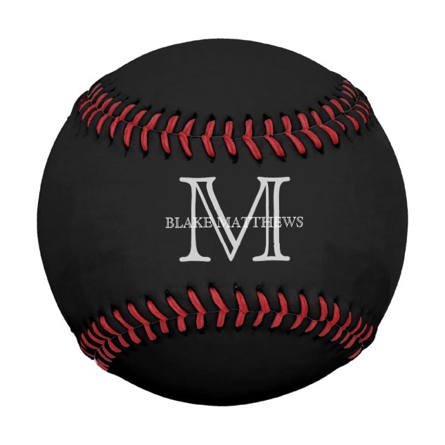 Schwarz Klassisches Monogramm und Name Baseball (Vorderseite)
