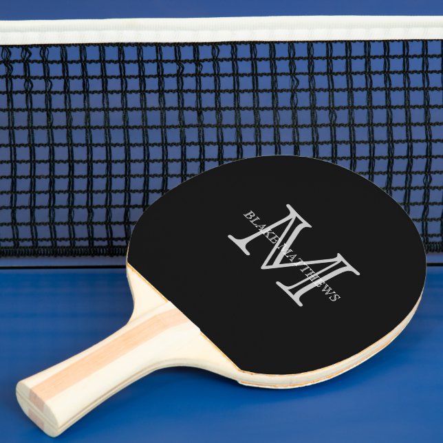Schwarz Klassisches Monogramm und Name Tischtennis Schläger (InSitu)