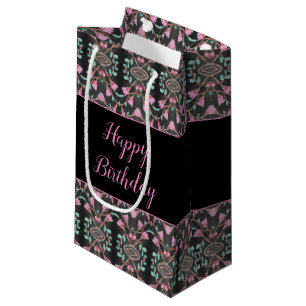 Schwarz-Klein-Rosa- und Aquamarine Gemusterte Papi Kleine Geschenktüte