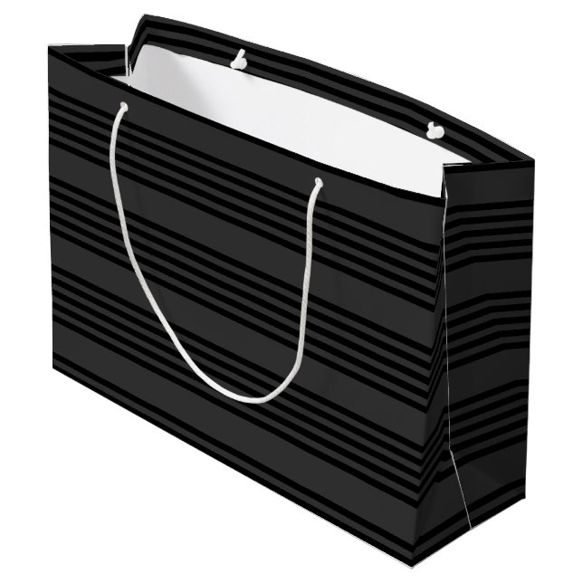Schwarz-Kohle-Fünf-Streifen-Muster Große Geschenktüte (Rückseite Schrägansicht)