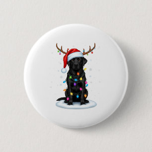 Schwarz Lab Labrador Weihnachten Hund Rentier Lich Button