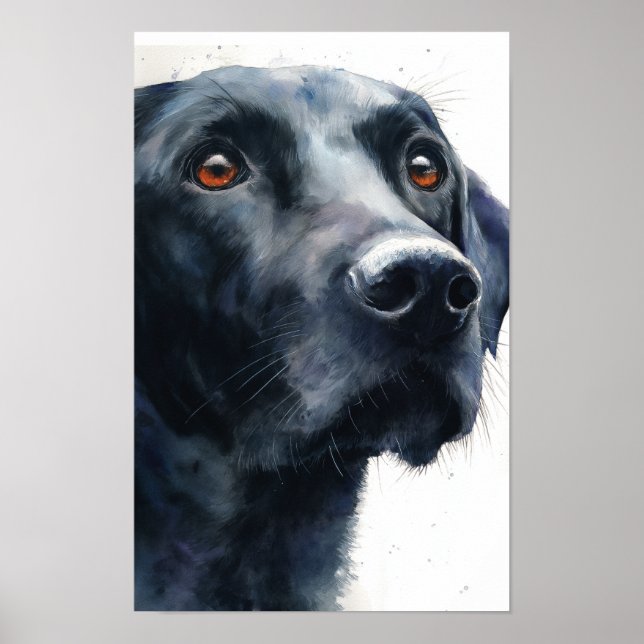 Schwarz Labrador Retriever Aquarell Poster (Vorne)