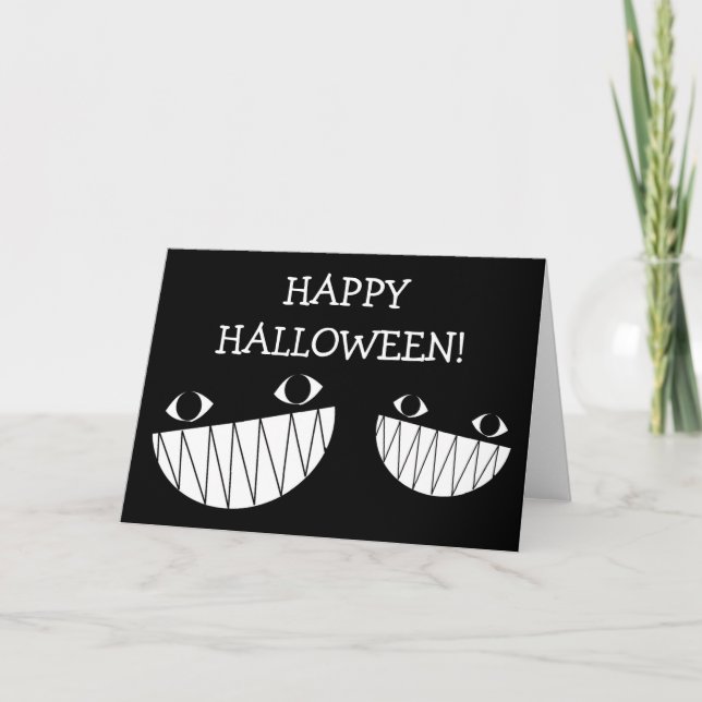 Schwarz, Lächeln, Halloween-Faltenkarte Karte (Vorderseite)
