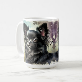 Schwarz Langhaar Chihuahua in Aquarell Kaffeetasse