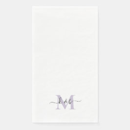 Schwarz & Lavendel Monogram Swash Script weiß Serviette