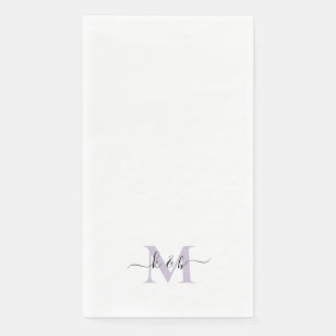 Schwarz & Lavendel Monogramm Swash-Schrift Weiß Serviette