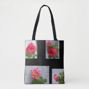 Schwarz-Leinwand-Totbeutel mit Rose in Volldruck