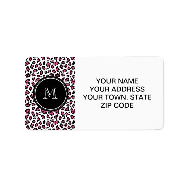 Schwarz-Leopard-Farbdruck in rosa Schwarz mit Mono Adressaufkleber (Vorne)