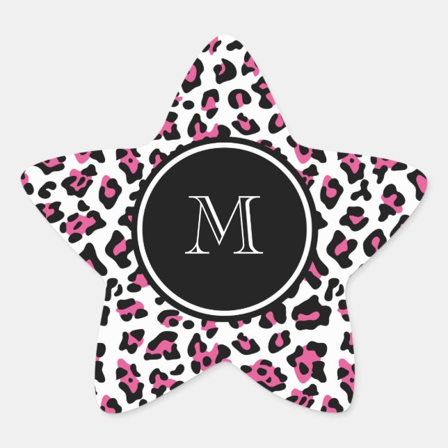 Schwarz-Leopard-Farbdruck in rosa Schwarz mit Mono Stern-Aufkleber (Vorderseite)