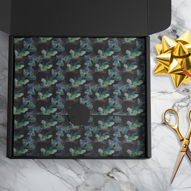 Schwarz Light Neon Glow Xmas Bell und Candle Muste Seidenpapier (Von Creator hochgeladen)