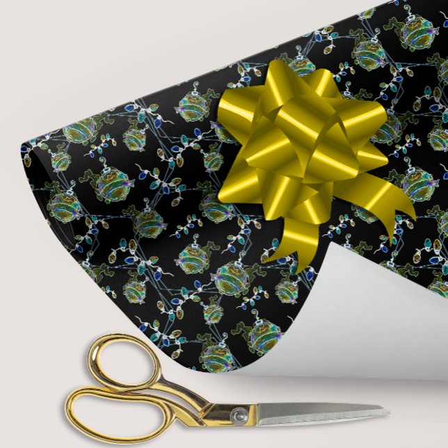 Schwarz Light Neon Glow Xmas String Lights Ornamen Geschenkpapier (Von Creator hochgeladen)