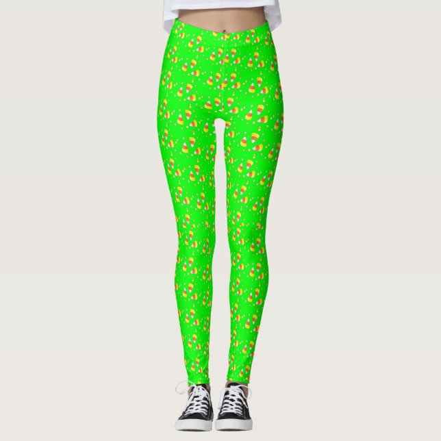 Schwarz Light Reactive Candy Mais Slime Green Leggings (Vorderseite)