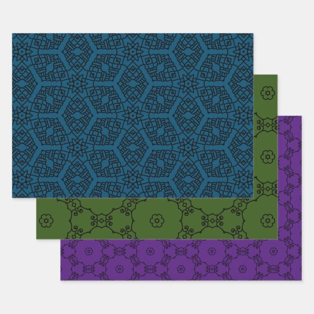 Schwarz-lila-blau-grün, 2abc Paper Pack 572 Geschenkpapier Set (Set)