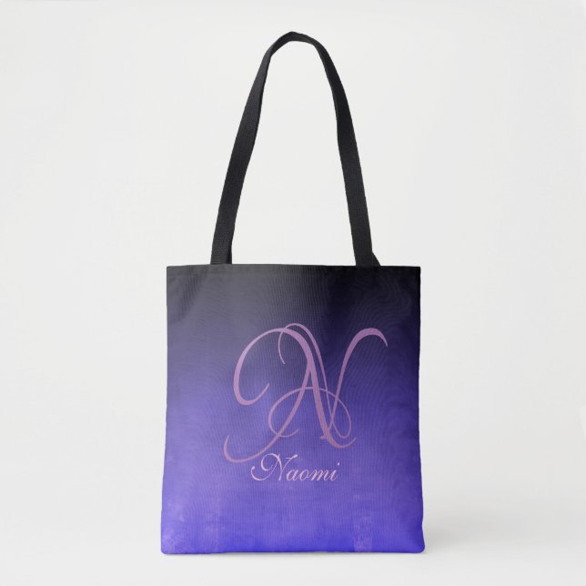 Schwarz Lila Blau stilvolle rustikale Monogramm (Vorderseite)