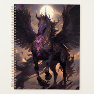 Schwarz Lila Einhorn Fantasy Kunst, Dichtung und M Planer