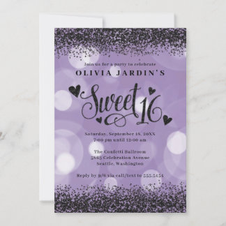 Schwarz & Lila Glam Sweet 16 Einladung