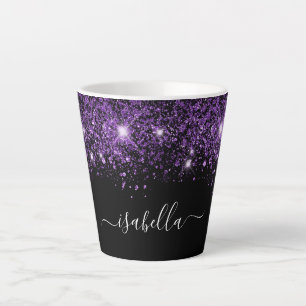 Schwarz-lila-Glitzer-Namensskript glamourös Milchtasse