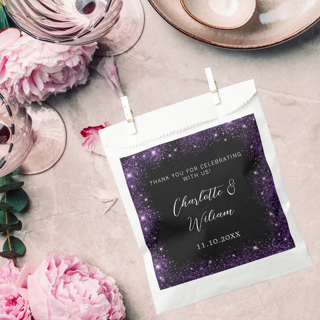 Schwarz lila Glitzern Hochzeit danke Geschenktütchen (Von Creator hochgeladen)