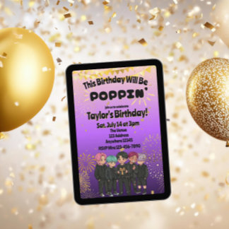 Schwarz Lila Gold KPOP Jungen Poppin' Geburtstag Einladung