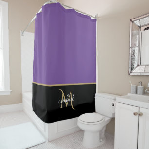 Schwarz   Lila & Gold Monogram Eleganz Luxus Duschvorhang