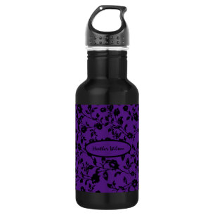 Schwarz Lila Gothic Floral Water Flasche mit Namen Edelstahlflasche
