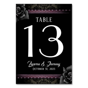 Schwarz/Lila Gothic-Matching-Hochzeitstisch-Karten Tischnummer