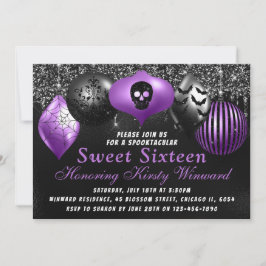 Schwarz Lila Halloween-Ornamente Süß 16 Einladung