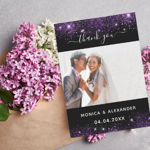 Schwarz lila Hochzeit Foto Dankeschön Karte