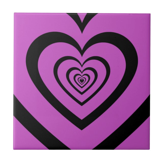 Schwarz-Lila-Hypnotic-Herz-Liebe-Muster Fliese (Vorderseite)