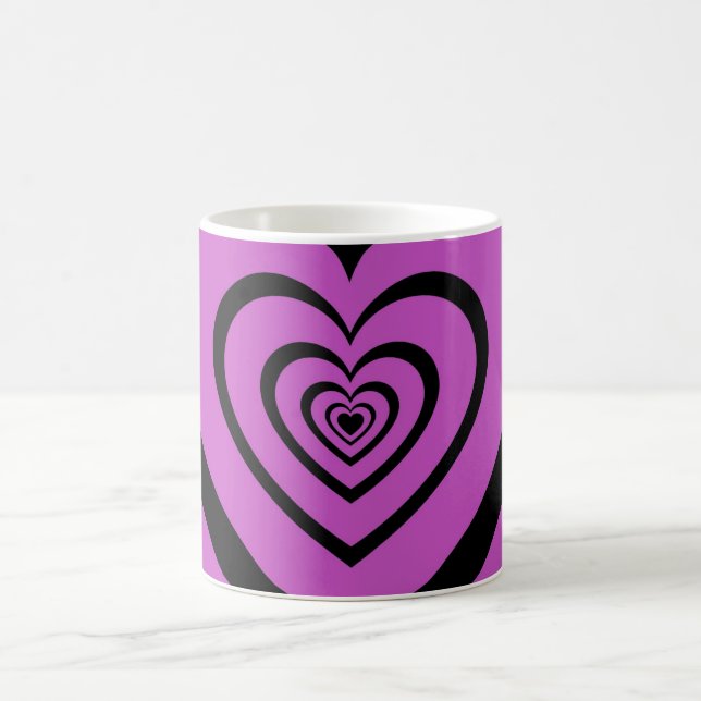 Schwarz-Lila-Hypnotic-Herz-Liebe-Muster Kaffeetasse (Mittel)