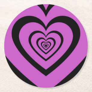 Schwarz-Lila-Hypnotic-Herz-Liebe-Muster Runder Pappuntersetzer