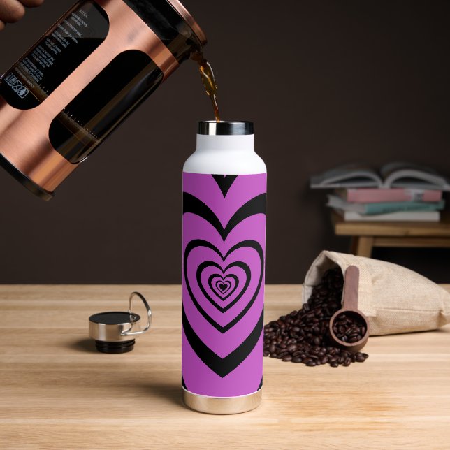Schwarz-Lila-Hypnotic-Herz-Liebe-Muster Trinkflasche (Kaffee)