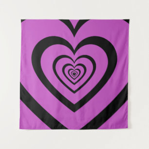 Schwarz-Lila-Hypnotic-Herz-Liebe-Muster Wandteppich
