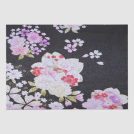 Schwarz Lila Japanisch Kimono Blumendekoupage Seidenpapier