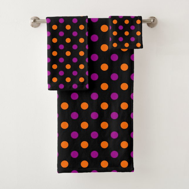Schwarz Lila Orange Punkte Muster Badhandtuch Set (Insitu)